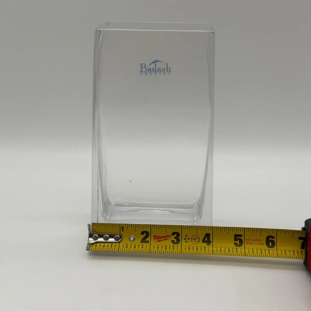 Badash Crystal Vase 7in Clear Rectangular Heavy Base Modern Home Decor